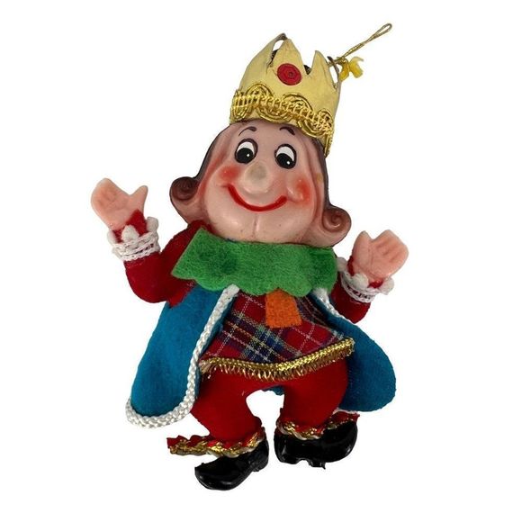 VTG CHRISTMAS Tree Ornament OL' KING Cole Soft Plastic Retro Flocked MCM - Picture 1 of 3
